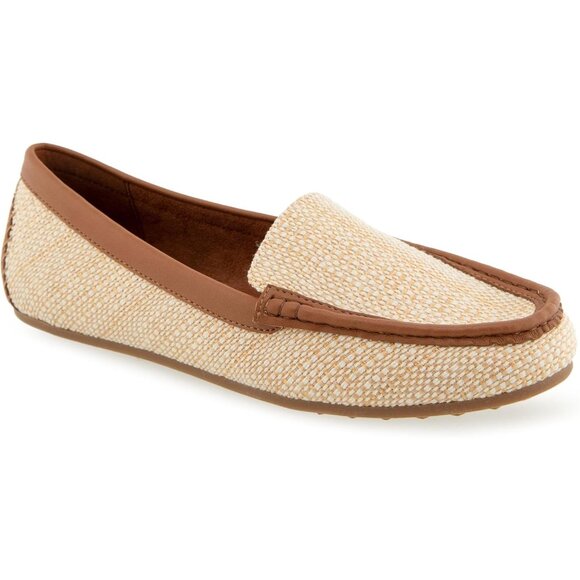 Aerosoles Womens Natural Raffia Closed Rounded Toe Over Drive Flats Loafer - Picture 2 of 7